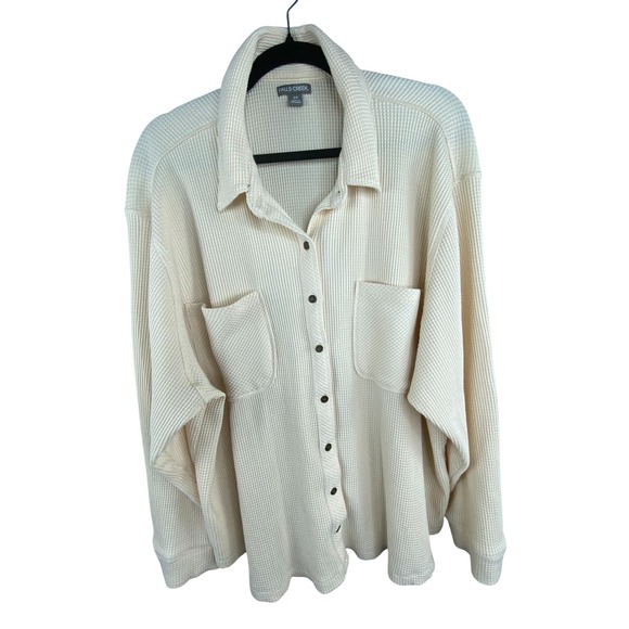 Falls Creek Tops - Falls Creek Women Shirt 2X Waffle Knit Button Down Cream Thermal Shacket Pockets